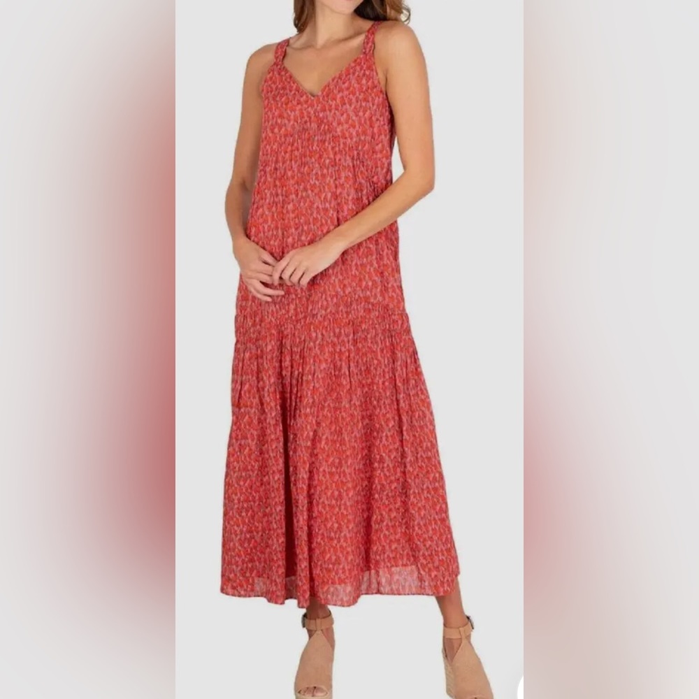 Joie Maxi Dress Sleeveless Tiered Size M Summer Boho Pink Orange Tea Rose NWT
